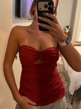 Strapless Red Ruched Going out Top